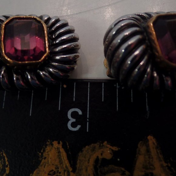 Vintage Gold & Silver Tone W Purple Stone CLIP On Earrings. Miss Jacksons Tulsa - Picture 10 of 12